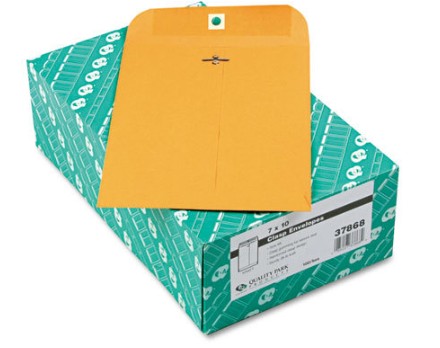 Clasp Envelope, #68, Square Flap, Clasp/Gummed Closure, 7 x 10, Brown Kraft, 100/Box